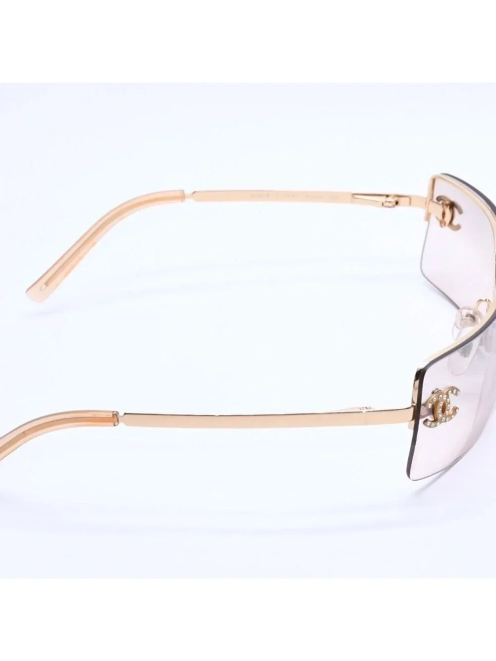 Chanel Half Rim Sunglasses Eyewear CC Logo Rhinestone